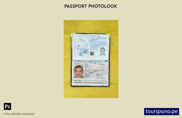 listo para imprimir la plantilla de presentación fotográfica del pasaporte de Es